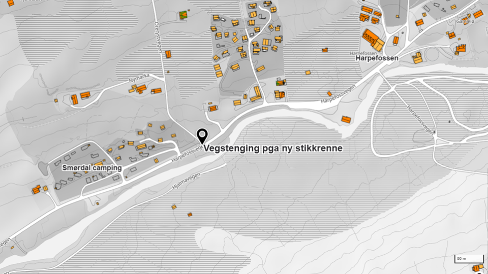 Lenkje til artikkel: Stenging av Harpefossvegen 10. juni frå kl. 20.00